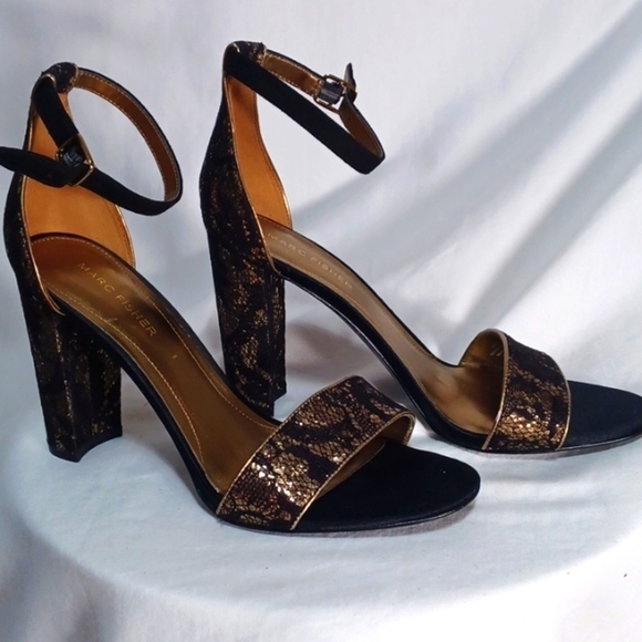 Marc Fisher Shoes - MARC FISHER 4 IN . HEELS 👠 EVENING WEAR BLACK AND GOLD